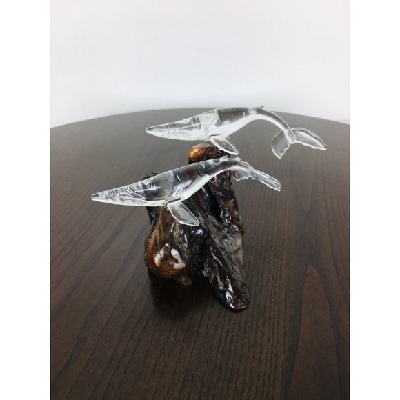 Vintage Other - Vintage Crystal Humpback Whales Mounted On Driftwood Figurine Collectible
